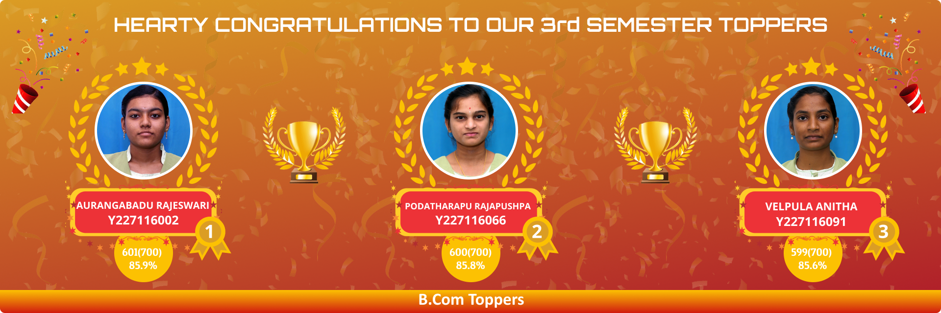 3rd SEM Topper B.Com